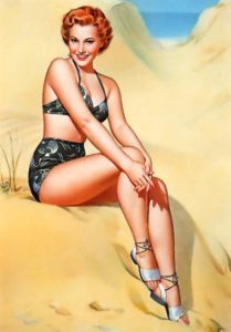 frusk, sexy redhead in bathing suit, illustration
