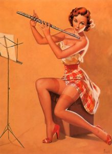 frusk, sexy lady playing flute, illustration pinup