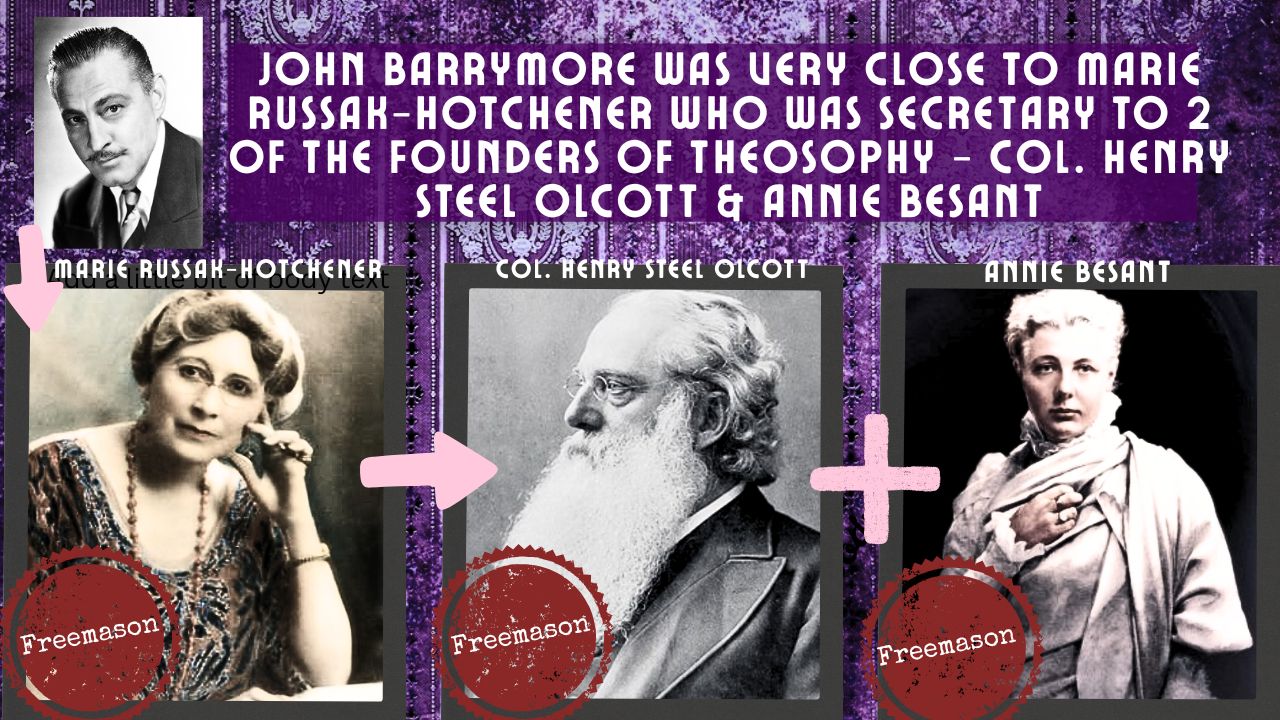John Barrymore, Marie Russack-Hotchener, Madame Blavatsky, Col.Steel Olcott, Theosophy
